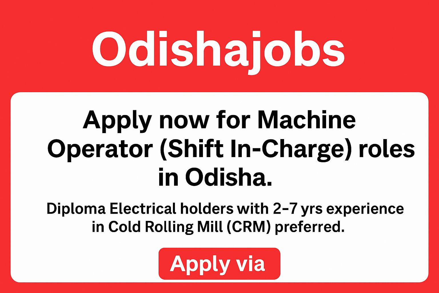 Odishajobs- Hiring Machine Operator (Shift In-Charge) – Diploma Electrical | CRM Experience | Odisha Odishajobs- Hiring Machine Operator (Shift In-Charge) – Diploma Electrical | CRM Experience | Odisha