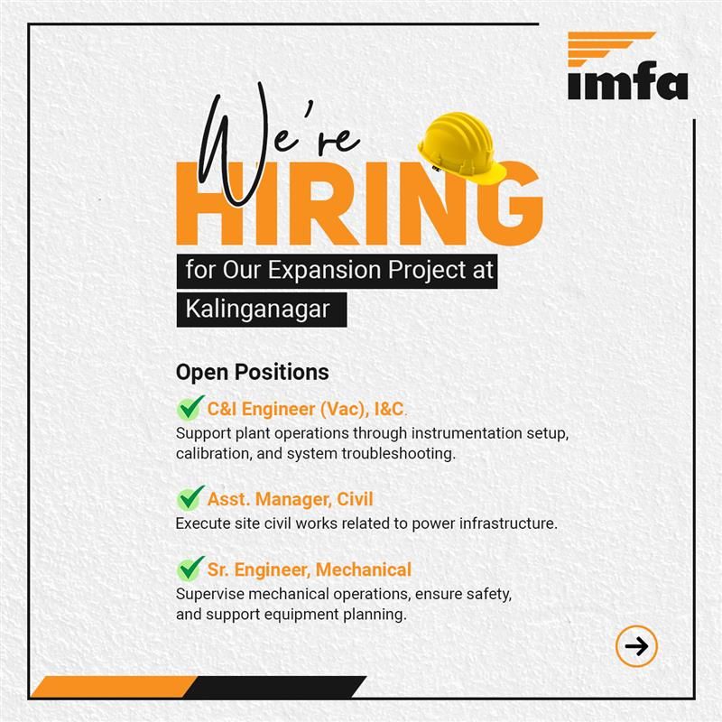 IMFA Hiring for Greenfield Ferro Chrome Project – Be Part of Odisha’s Industrial Growth Story