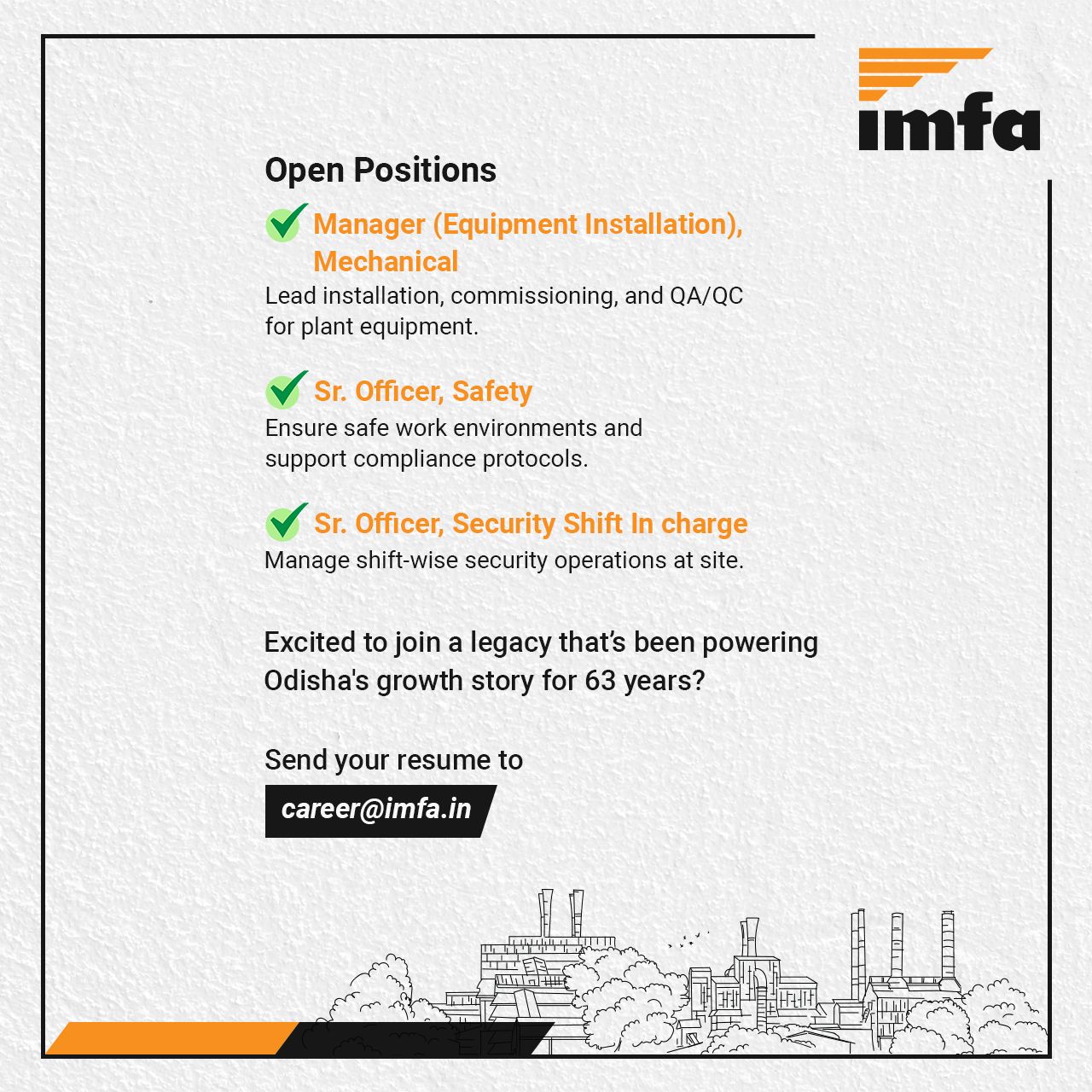 IMFA Hiring for Greenfield Ferro Chrome Project – Be Part of Odisha’s Industrial Growth Story