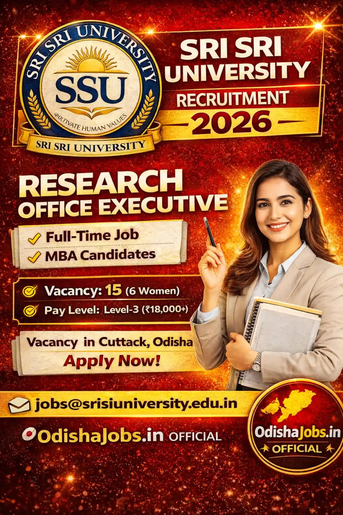 Sri Sri University Recruitment 2026: Apply for Research Office Executive Post in Cuttack, Odisha